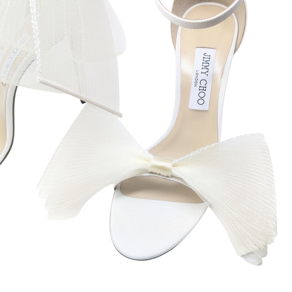 NIB Jimmy Choo Ivory White Aveline 100 Bow Stiletto Heel Sandal Size EU 39 - Picture 8 of 12
